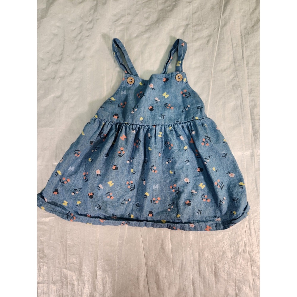 Minnie Mouse Girls Blue Denim Overall Dress 18 Months Disney Baby Soft Flower